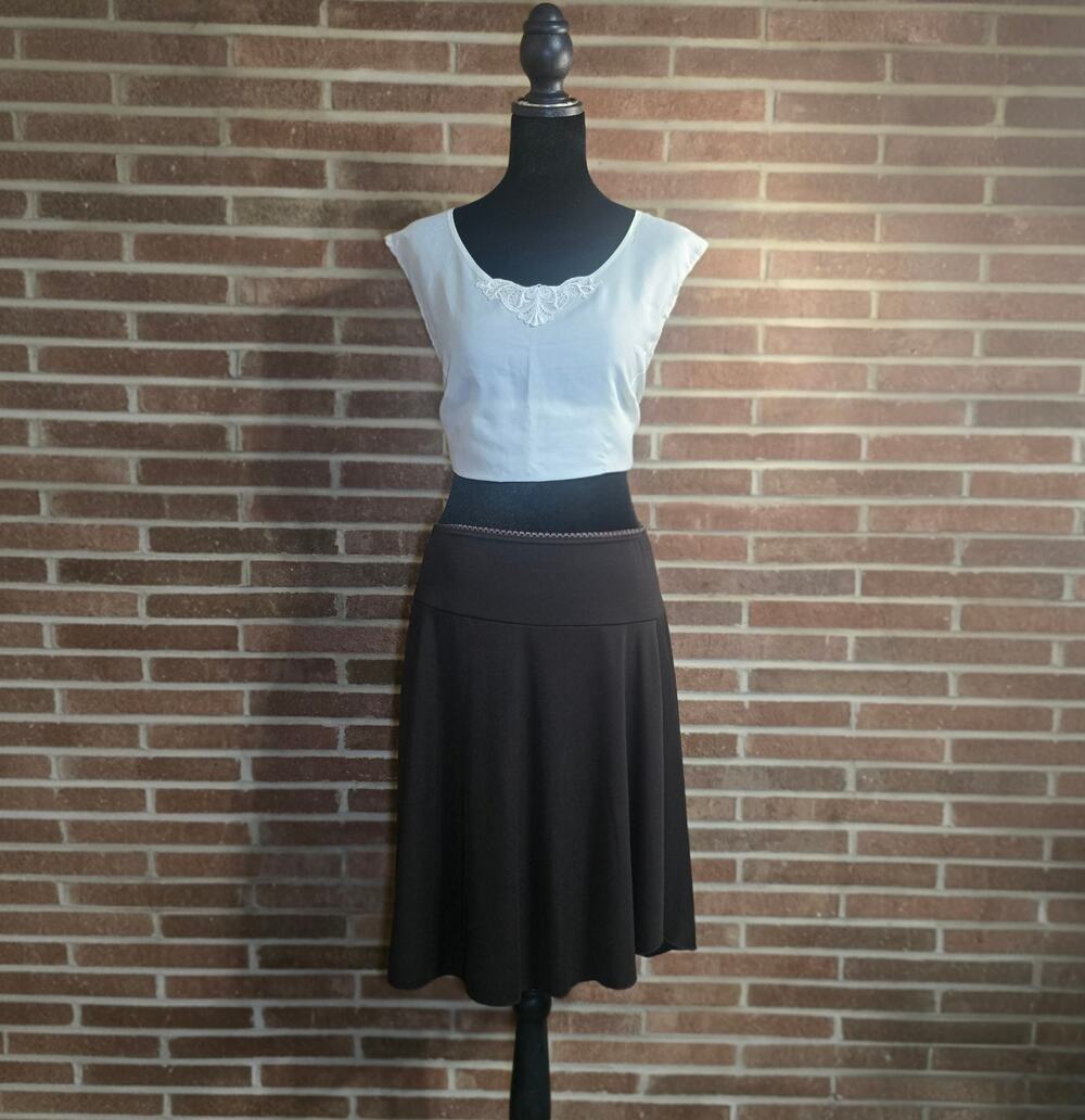 Vintage Y2K Wrapper Dark Brown A-Line Skirt - Knee Length Knit Flared Pullover